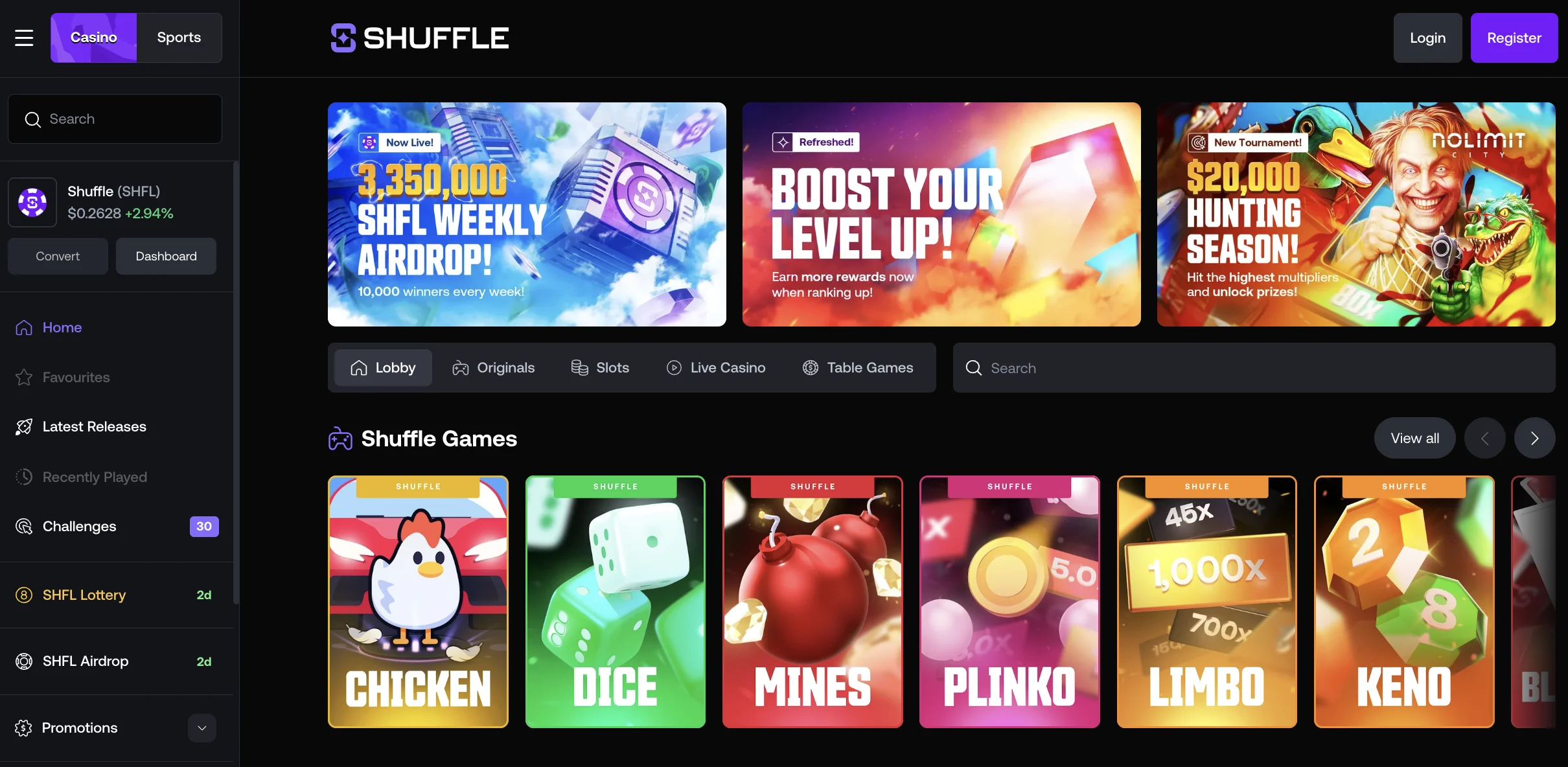 Shuffle.com crypto casino platform